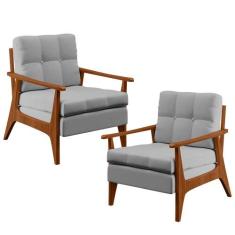 Kit 02 Poltronas Decorativas Para Sala de Estar Encosto Ripado Emília 