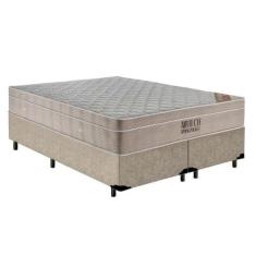 Cama Box Queen Bipartido Suede + Colchão Ortobom Airtech Molas Ensacad
