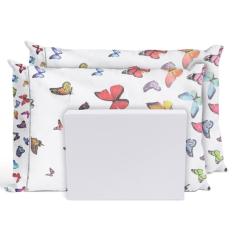 Jogo De Lençol Cama Queen 3 Peças Percal Borboletas Branco