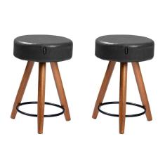 Kit 2 Banco Banqueta Paris Baixa 50cm Couríssimo Preto - Salaone Preto