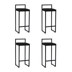 Kit 4 Banquetas Industrial Alta Bar Cozinha Bistrô Em Aço Dori Preta Assento Suede Preto