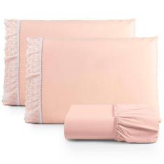 Jogo De Lençol King 3 Peças Basic Percal 180 Fios Lese Bordado Inglês - Salmão