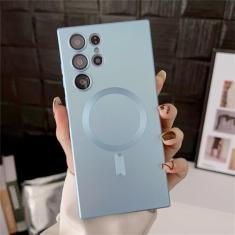 Capa de telefone magnética de silicone para Samsung S20 S21 FE S22 S23 Ultra Note 20 10 Plus à prova de choque proteção de câmera Cove, céu azul, para Samsung S21