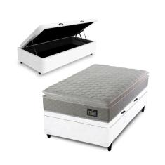 Cama Box Baú + Colchão de Solteiro Strong D45 One Face 88x188x54cm Branco - Suporta até 150kg por pessoa