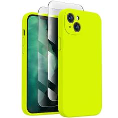 FireNova Capa projetada para iPhone 14, capa de telefone de silicone atualizada [proteção da câmera] com [2 protetores de tela], forro interno de microfibra macio antiarranhões, 15,5 cm, verde