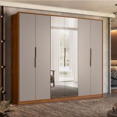 Guarda-Roupa Casal com Espelho Atrice 6 Portas 6 Gavetas Nogueira e Nude