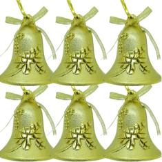 Kit 6 Pendente Natalino Decoração Sinos Dourados Natal 6cm