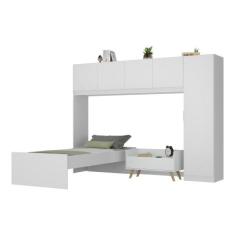 Cama de Solteiro com Guarda Roupa e Mesa de Cabeceira Retrô Dublin Mul