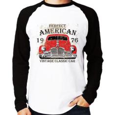 Camiseta Raglan Vintage Classic Car Manga Longa - Foca na Moda, Branco