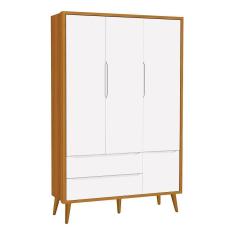 Guarda Roupa Infantil 3 Portas Theo Retrô Branco/Savana com Pés Amadeirado - Reller Móveis