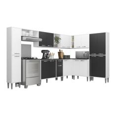 Armário De Cozinha Completa 9 Peças Xangai Rock Multimóveis Branco/Preto Branco/Preto