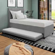 Base Cama Box Solteirão Com Cama Auxiliar Veludo Skybox Cor Cinza