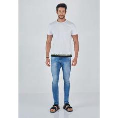 Calça Jeans Lado Avesso Skinny Azul Claro