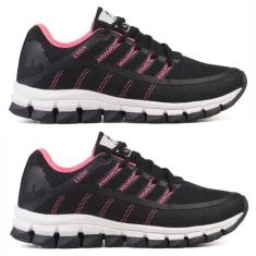 Kit 2 Pares Tênis Feminino Academia Olymp Caminhada, 35, Preto, Preto