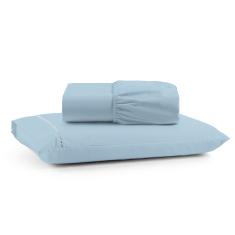 Jogo de Lençol Luiza Solteiro 2 Pçs Percal 100% Algodão 180 Fios Ponto Palito - Azul