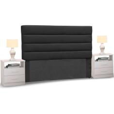 Cabeceira Cama Box Casal King 195cm Greta Suede Preto e 2 Mesas de Cabeceira AD1 Branco - Mpozenato