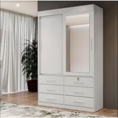Guarda Roupa Solteiro com Espelho 2 Portas 6 Gavetas Vision MDF Benetil