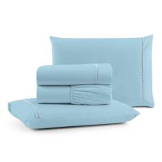 Jogo Cama Lençol Bali Queen Percal 180 Fios 100% Algodão Ponto Palito 4 Peças - Azul Claro