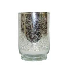 Castiçal De Vidro Prata 9X15Cm