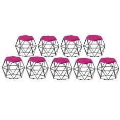 Kit 09 Puff Banqueta Aramado Mila Base Preta Hexágono material sintéti