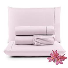 Jogo Lençol Micropercal 400 Fios Queen 4 Peças - Rosa - Casa Show Enxo