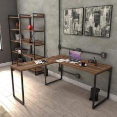 Mesa de Escritório em L Estilo Industrial 1,50Mx1,50M Kuadra Compace