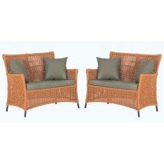 2 Sofás Área Externa Igapó Alumínio Pintura Preta Corda Náutica Estofa