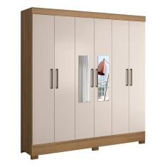 Guarda Roupa Casal Prático 6 Portas Amêndola/off White Com Espelho - Demóbile Amêndola/off White