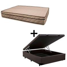 Cama Baú Casal 138 Tecido Sintético Marrom Com Colchão Polônia Bello Box - D28 66x138x188