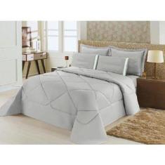 Kit Edredom + Lençol Dupla Face Casal Queen 6 Pç Cinza