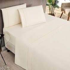 Jogo Cama Lençol Home Basic Casal 180 Fios c/ Ponto Palito 4 Peças - Palha