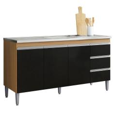 Balcão Para Pia Andréia 160 Cm 3 Portas Amendoa Preto Ajl