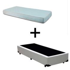 Cama Box Solteiro 88 Tecido Sintético Branco Com Colchão Roma Espuma D45 Bege 54x88x188