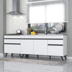 Kit 2 Balcões Gabinete Pia 150 cm e Cooktop 70 cm Veneza Multimóveis MP2073.964 Branco