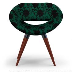 Poltrona Beijo Floral Preto E Verde Cadeira Decorativa Com Base Fixa