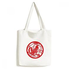 Sacola de lona com corte de papel para cachorro animal chinês zodíaco bolsa de compras casual bolsa de mão