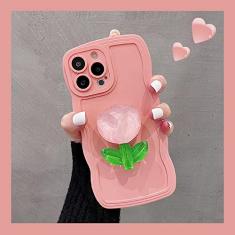 Capa de telefone com suporte de flor 3D para Samsung Galaxy S23 Ultra S22 S21FE S20 Plus A73 A13 A23 A33 A53 Capa de onda de silicone macio, grama rosa, para A73 5G