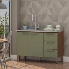 Balcão para Pia 120cm 2 Portas 3 Gavetas sem Tampo Conecta Genialflex Ebano/Alecrim