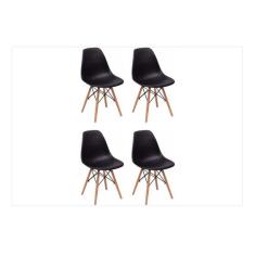 Kit 4 Cadeiras Eiffel Eames DSW Preta Base Madeira