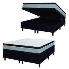 Cama Box Baú Casal Queen Colchão Molas Ensacadas Real 158x198x68cm Cinza / Preto - Suporta até 130Kg Por Pessoa