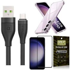 Capinha Samsung S23 + Kit Cabo Tipo C 2 Metros + Película 3D