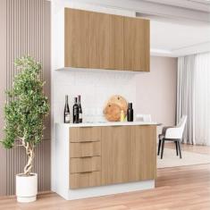 Cozinha Modulada 2 Peças com Tampo 1 Aéreo 3 Portas e 1 Balcão Pia Ipanema Cabecasa Madeiramadeira Amadeirado