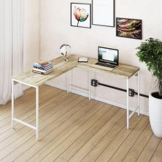 Mesa de Escritório em L Estilo Industrial 135x140cm Active Carvalho / Est.Branca