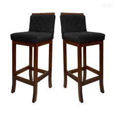 Kit 2 Banquetas Média para Cozinha Nice Madeira Matelassê Suede Preto CCS