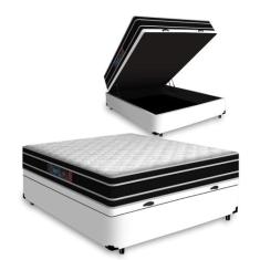 Cama Box Com Baú Casal + Colchão De Espuma D33 - Castor - Black White 