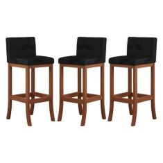 Kit 3 Banquetas Média Estofada Gourmet para Cozinha 38x90 Cm Espanha M