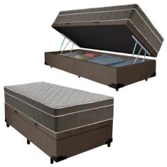 Cama Box Baú Suede Solteiro + Colchão SerenePrime Molas Ensacadas 88x1