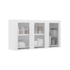 Armário Aéreo De Cozinha Branco 3 Portas Com Vidro Florença