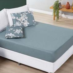 Lençol Cama Queen Celi Micropercal 200 Fios - Verde Floral - Casa Scar