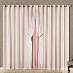 Cortina Bélgica 4,00M X 2,70M Tecido Microfibra Com Voal Pingentes Luxo - Rosê